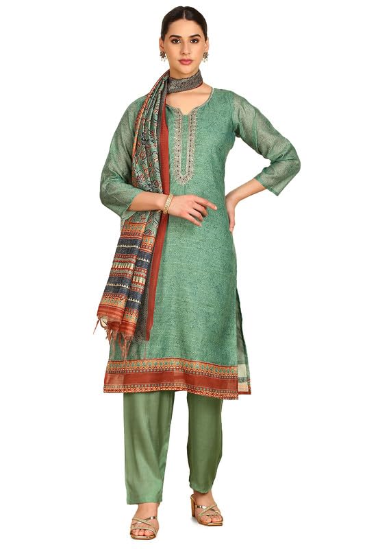 Soch Women Floral Print Chanderi Unstitch Dress Material with Cutdana