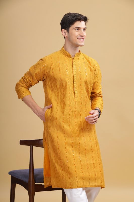 Be Active MenS Traditional Embroidered Lucknowi Design Full Sleeves Kurta || Cotton Kurta For Men || Men Kurta For Wedding || K