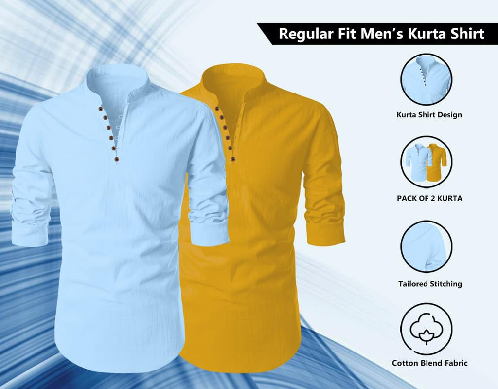 Finivo Fashion MenS Cotton Blend Regular Fit Solid Casual Kurta Shirt Pack Of 2