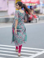 24 Carat Suit WomenS Chanderi Printed Long Kurti | Ethnic Stitched Kurta For Women | Festive & Casual Wear | Elegant Traditiona