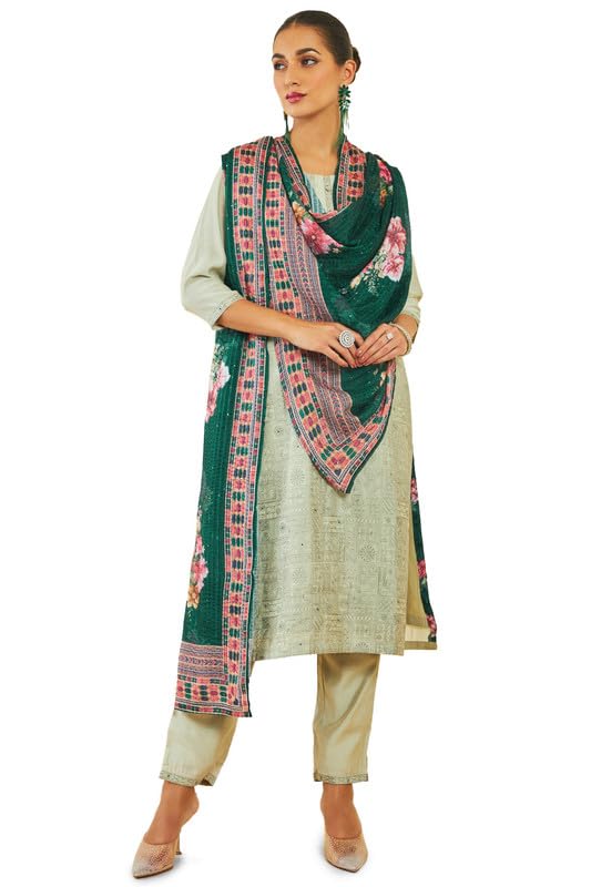 Soch Women Silk Blend Suit Set with Ethnic Embroidery and Sequins