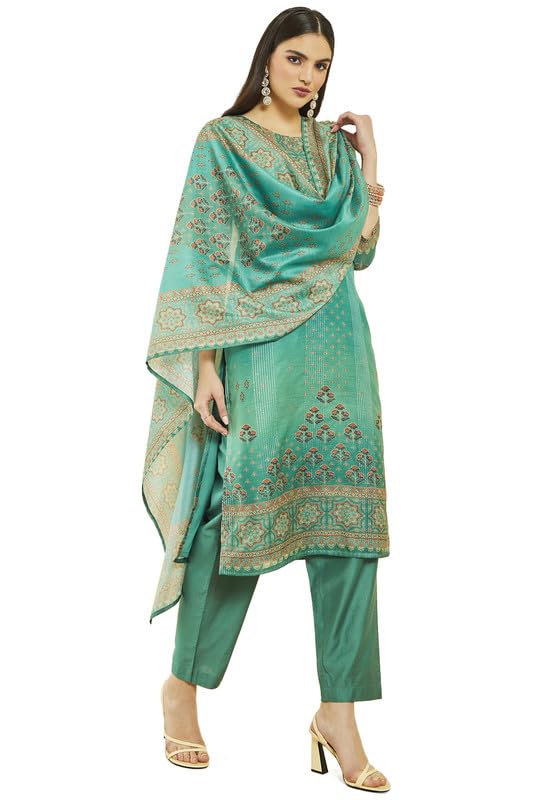 Soch Women Chanderi Floral Print Suit Set with Dupatta