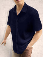 Tee Projekt Mens Popcorn Shirt Texture Pattern Mens Casual Shirt Half Sleeves Goa Beach Summer Shirt Navy Blue