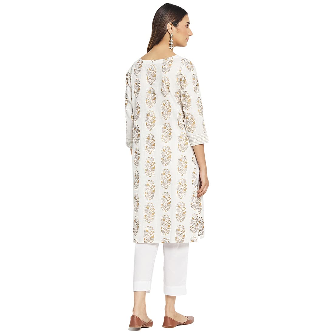 Fabindia Off White Cotton Printed Knee Length Kurta