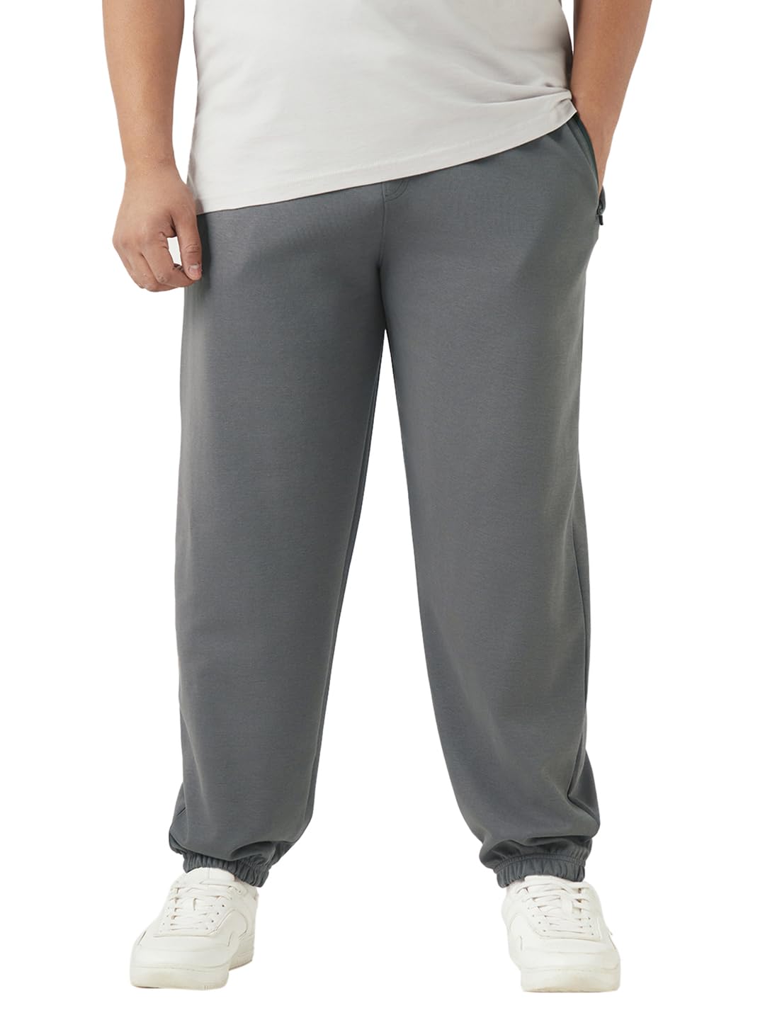 Bewakoof Mens Solid Oversized Fit Cotton Plus Size Joggers_646464_Grey_6XL