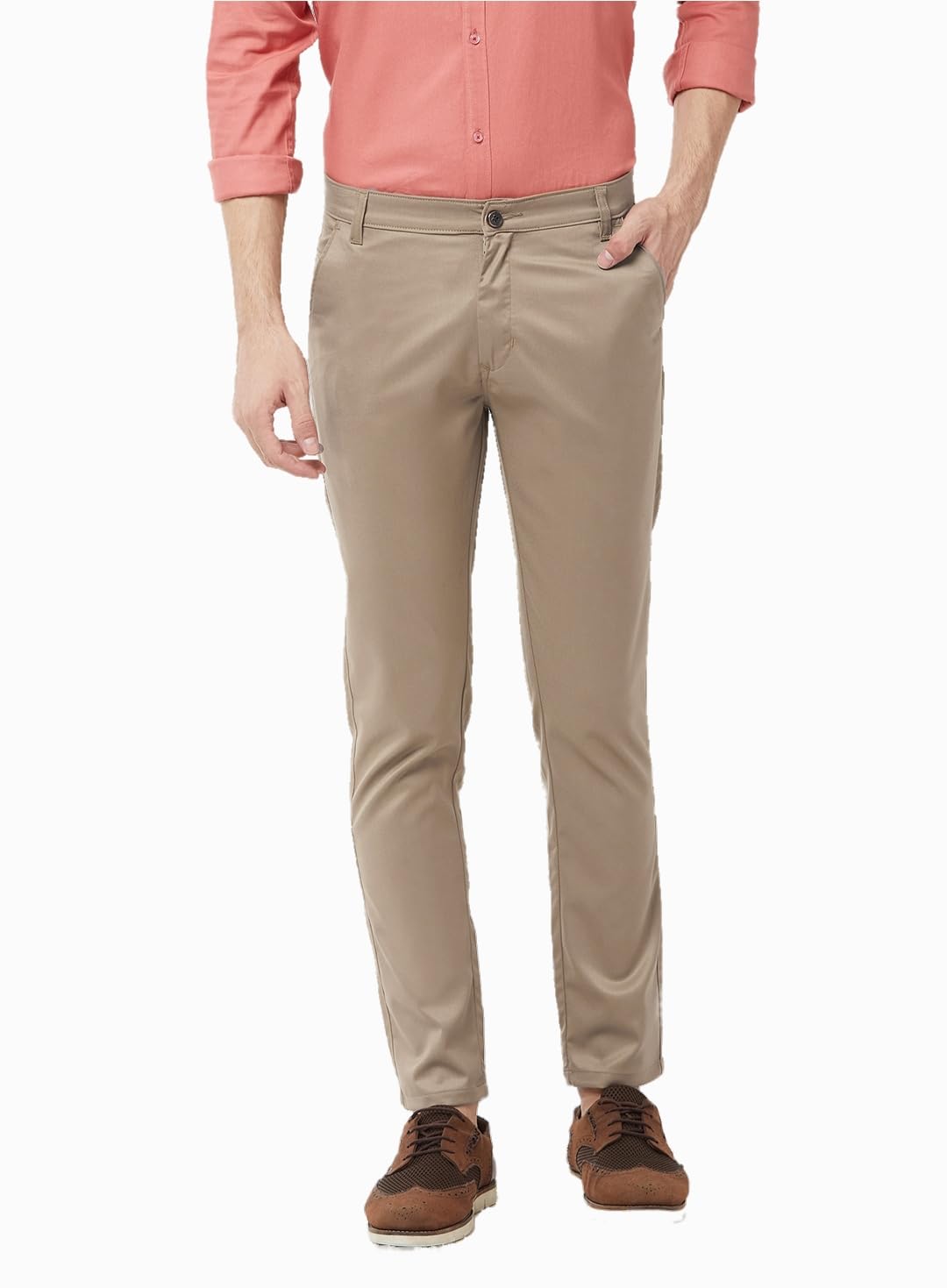 SOJANYA (Since 1958 Mens Cotton Blend Khaki Solid Casual Trousers:Size-38