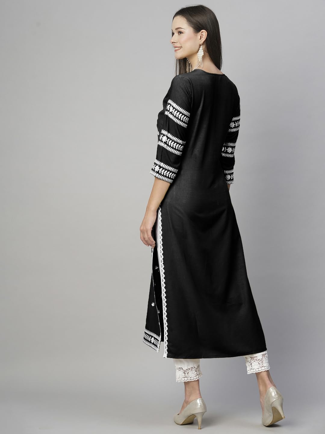 Anni Designer WomenS Cotton Blend Embroidered Straight Kurta (Stho-Black_Xl_Black_X-Large)