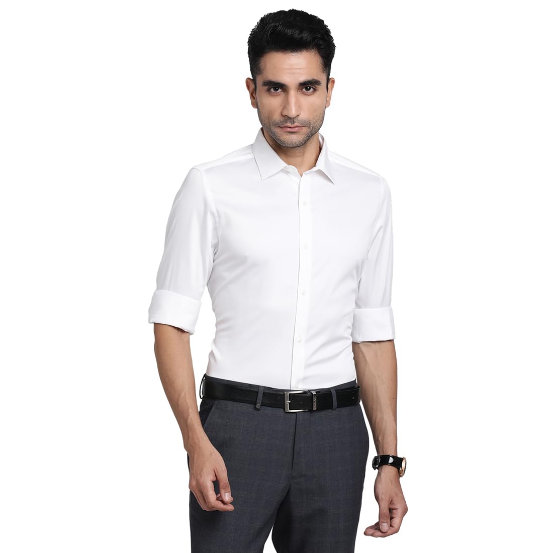 Turtle Men Cotton Stretch Slim Fit White Solid Party Shirt