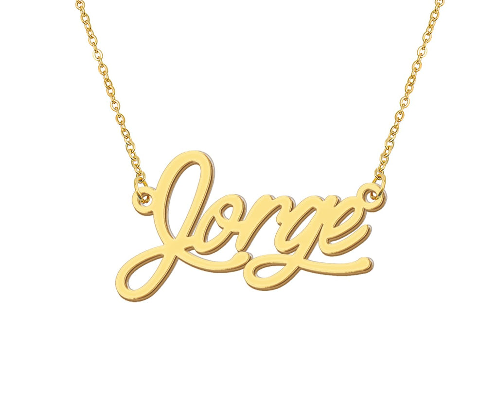Aoloshow 18k Gold Plated Jorge Pendant Name Necklace Stainless Steel Initial Necklace Mens Jewelry for Christmas