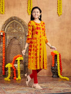 Aarika Girls Casual Wear Yellow Colour Tie Dye Print Rayon Kurti (9-16 Years)