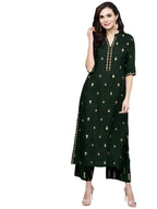Gosriki Women'S Rayon Printed Straight Kurta With Palazzo Set (Presha Green_Xl)