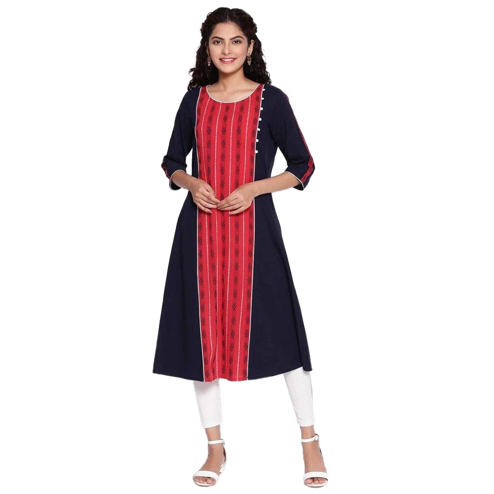 Aurelia Round Neck Cotton Womens Below Knee Kurta (S21Aua11862006,Multi,Medium) Multicolour
