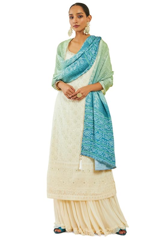 Soch Womens Off-White Georgette Floral Embroidered Suit Set With Sequin Embellishments