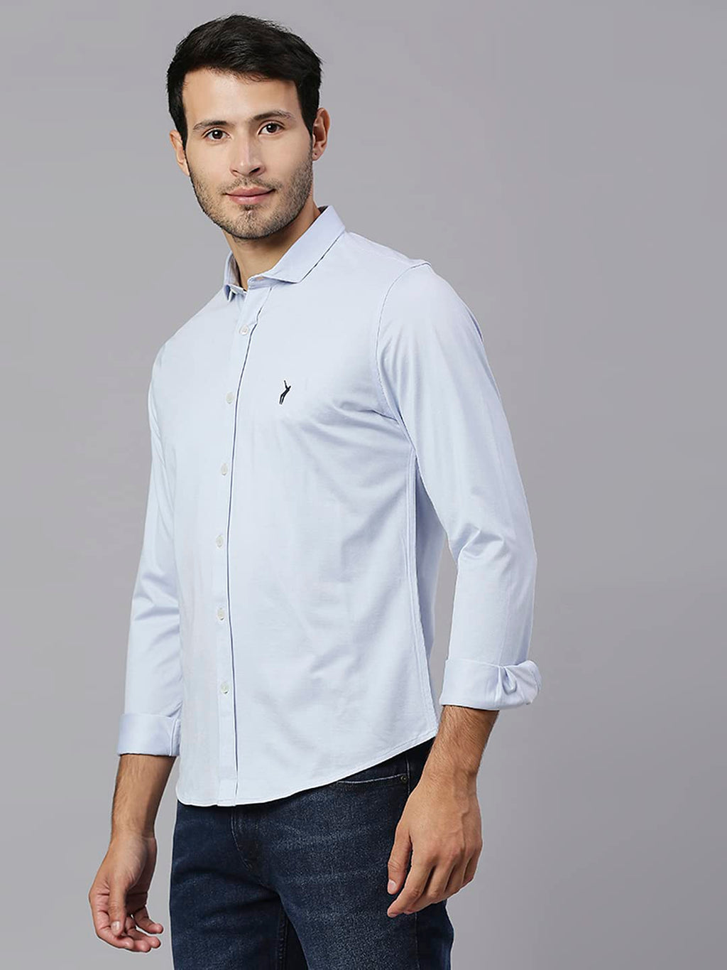Thomas Scott Mens Solid Slim Fit Casual Shirt with Spread Collar and Full Sleeve Sky Blue