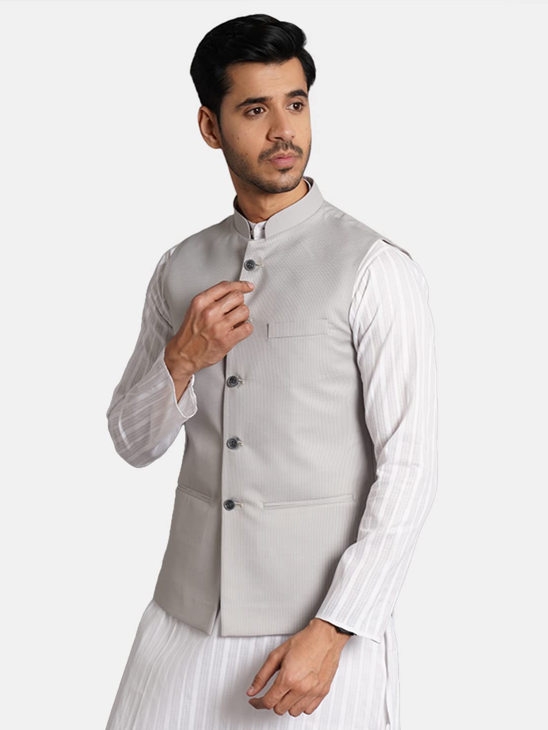 Wintage Poly Viscose Grey Solid Modi Nehru Jacket: X-Small