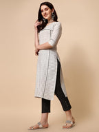 Nainvish Women'S Cotton Printed Straight Round Neck Kurta Pant With Dupatta (Sd473_Kbd_White)