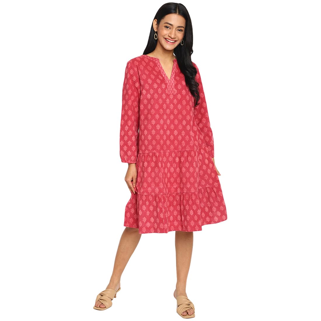 Fabindia WomenS Pure Cotton Fit And Flare Knee-Length Dress (20043930_Pink