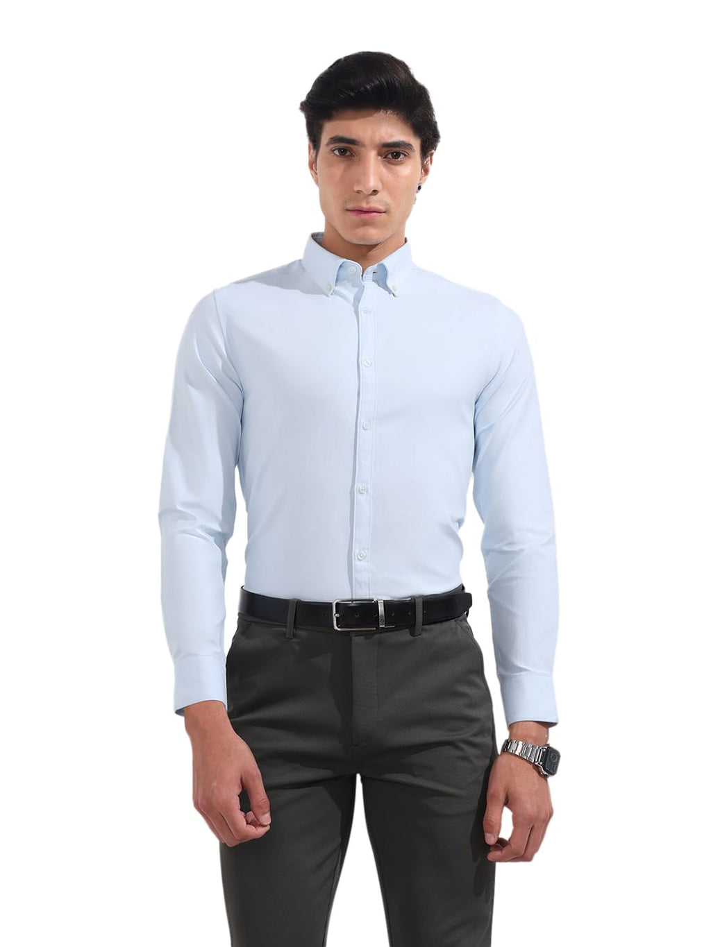 The Indian Garage Co Mens Slim Fit Solid Buttondown Collar Long Sleeves Formal Shirt