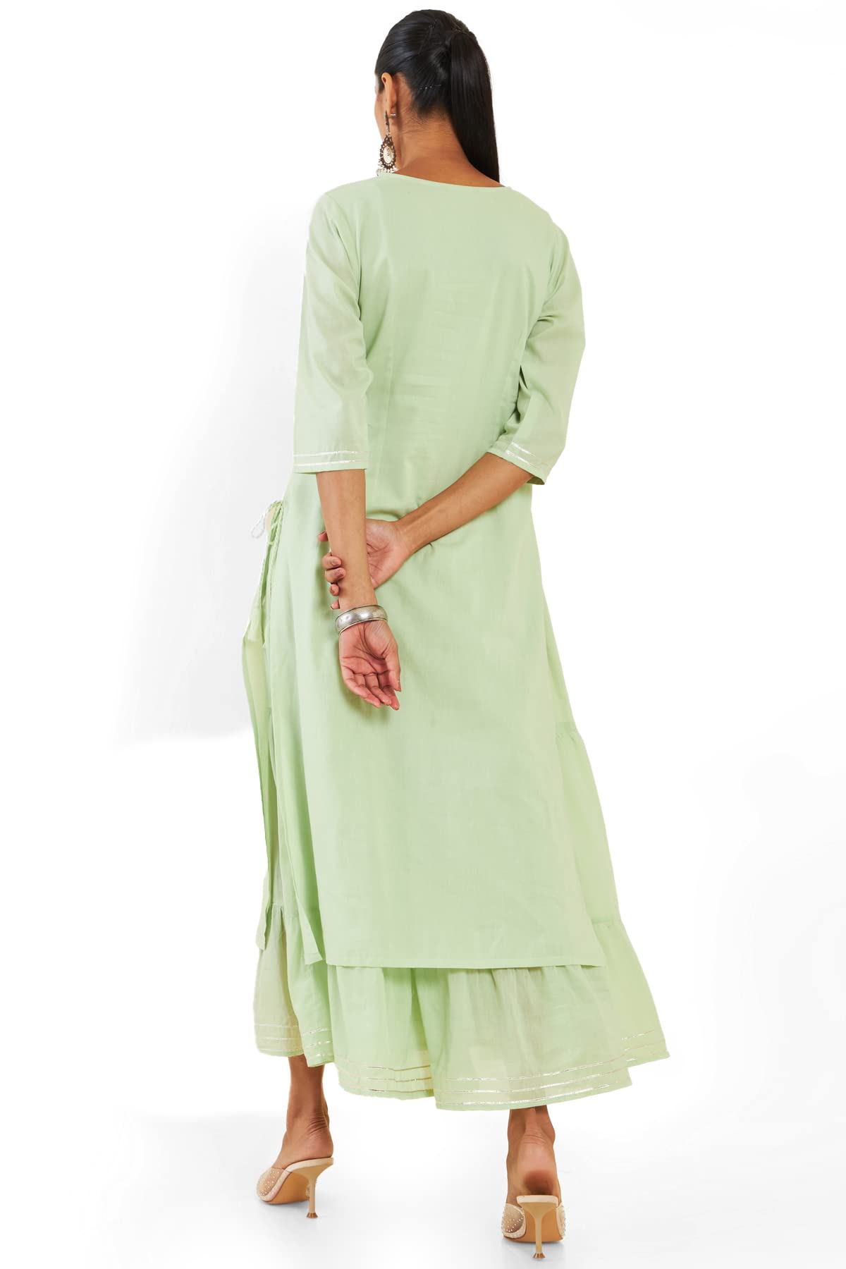 Soch Women Green Cotton Embroidered Dress Kurta