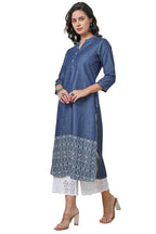 Soch Womens Indigo Abstract Cotton Blend Mandarin Collar Kurta