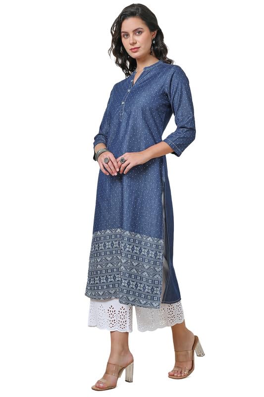 Soch Womens Indigo Abstract Cotton Blend Mandarin Collar Kurta