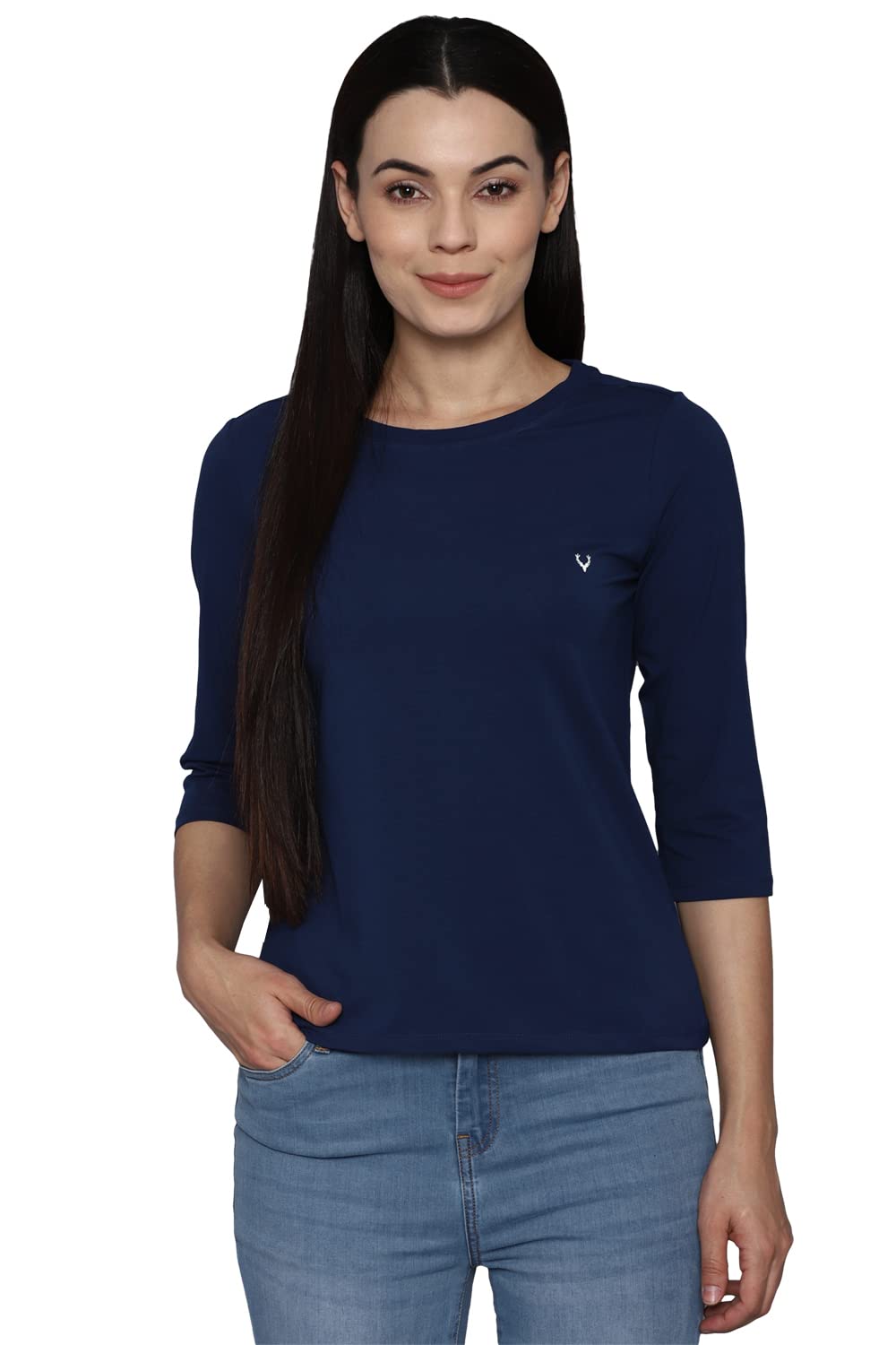 Allen Solly Women Regular Fit Solid Cotton T-Shirt