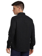 Turtle Men Cotton Linen Black Slim Fit Printed Shirts
