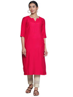 Libas Womens Woven Design Silk Straight Kurta For Women Red