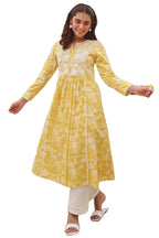 ANNI DESIGNER Womens Rayon Blend Anarkali Embroidered Kurta (RUPINI Yellow_L_Yellow_Large)