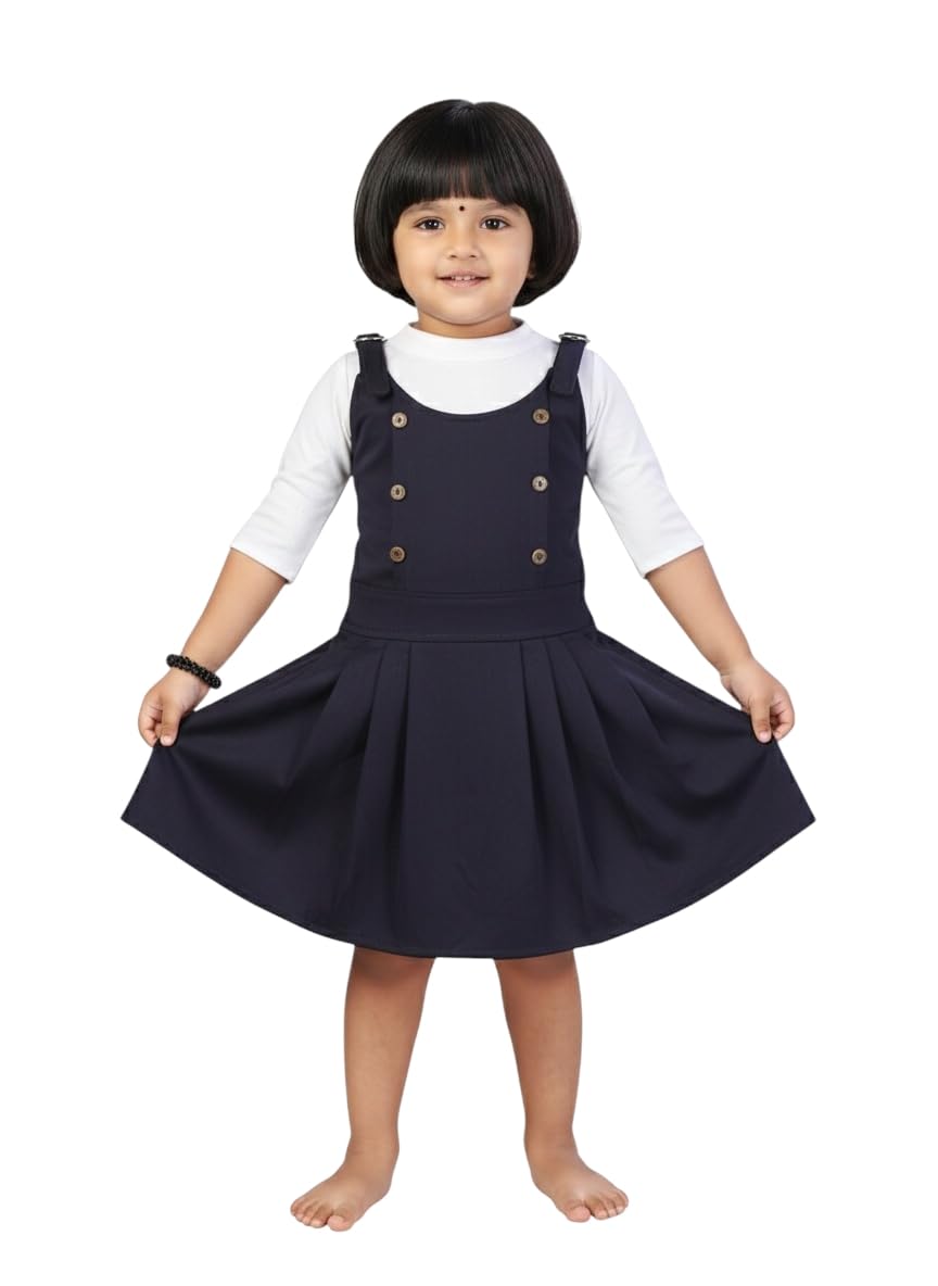 Aarika Girls White-Navy-Blue Colour Blended Dress-(3-9 Years)-(Oct_Dr-1615-Navy-Blue-22)