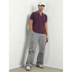 Nobero MenS Self Design Regular Fit Polo Shirt (1M-Twpo-R0023_Midnight Plum-Grid Knit