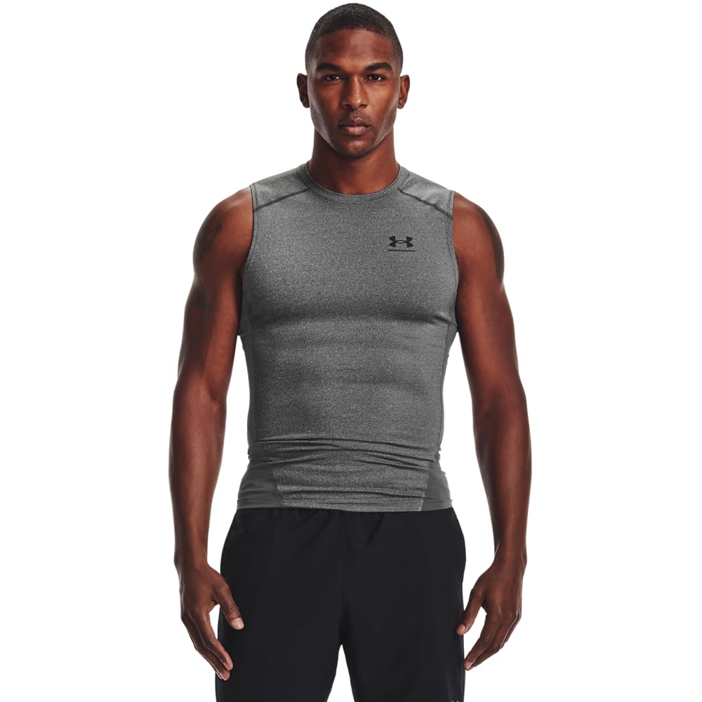 Under Armour Men's Armour HeatGear Compression Sleeveless T-Shirt , Carbon Heather (090)/Black, Small