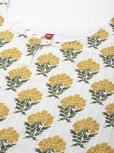 Aarika Womens Cream-Mustard Color Cotton Kurti