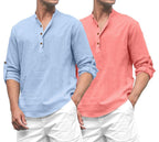 Royalscout Combo Of MenS Solid Cotton Blend Full Sleeve Straight Kurta Shirt (Pack Of 2)