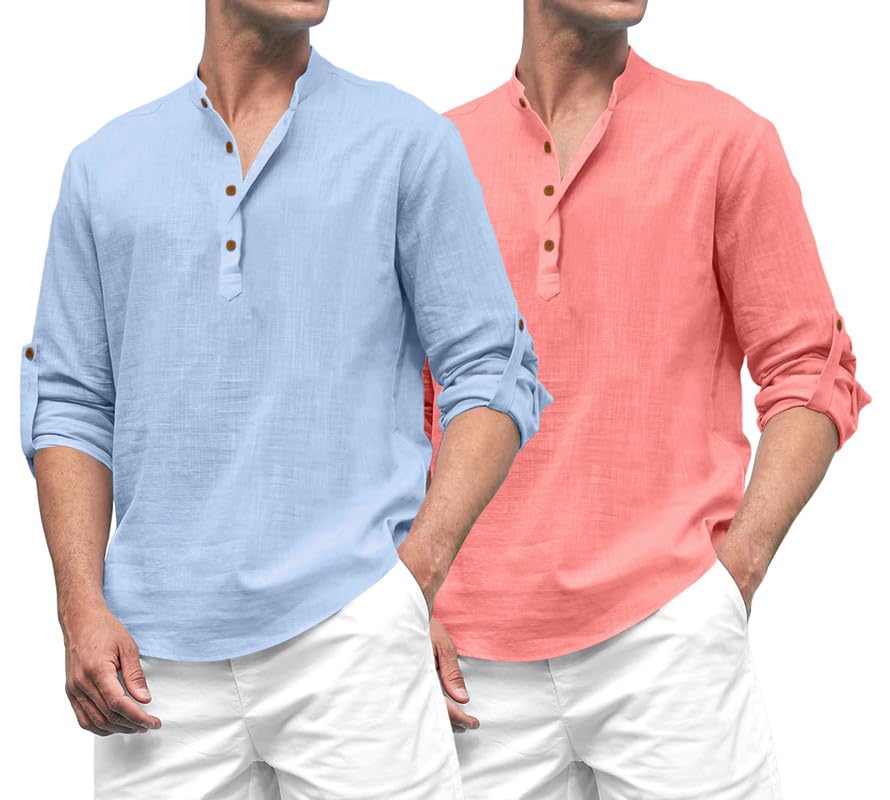 Royalscout Combo Of MenS Solid Cotton Blend Full Sleeve Straight Kurta Shirt (Pack Of 2)