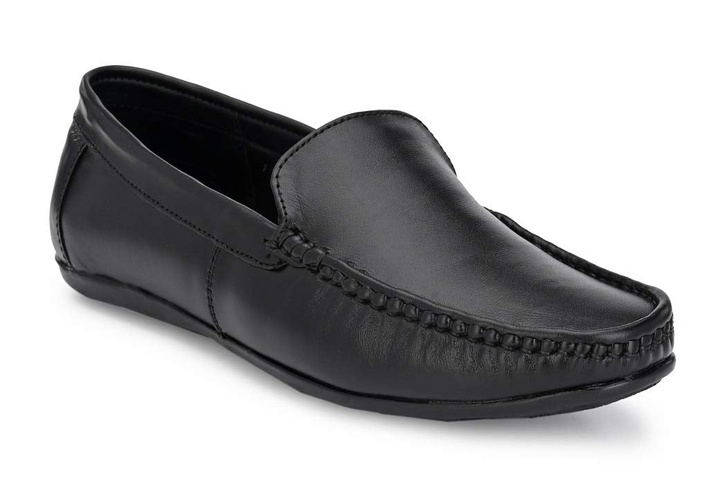 MACTREE Mens High Cushioned Genuine Leather Loafer Shoes for Formal Business Wear (Shoes6) Black 6