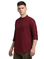 Turtle Men 100% Cotton Printed Full Sleeve Casual Maroon Kurta Shirt