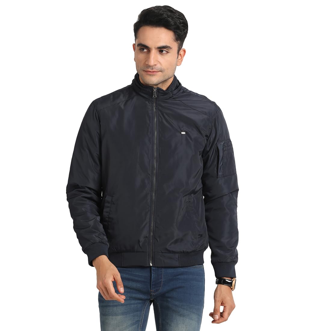 Turtle Men Polyster Solid Regular Fit Full Sleeve Blue Hooded Windcheater Jacket