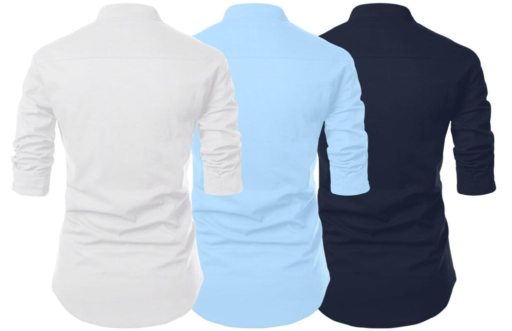 Finivo Fashion MenS Cotton Blend Regular Fit Solid Casual Kurta Shirt Pack Of 3