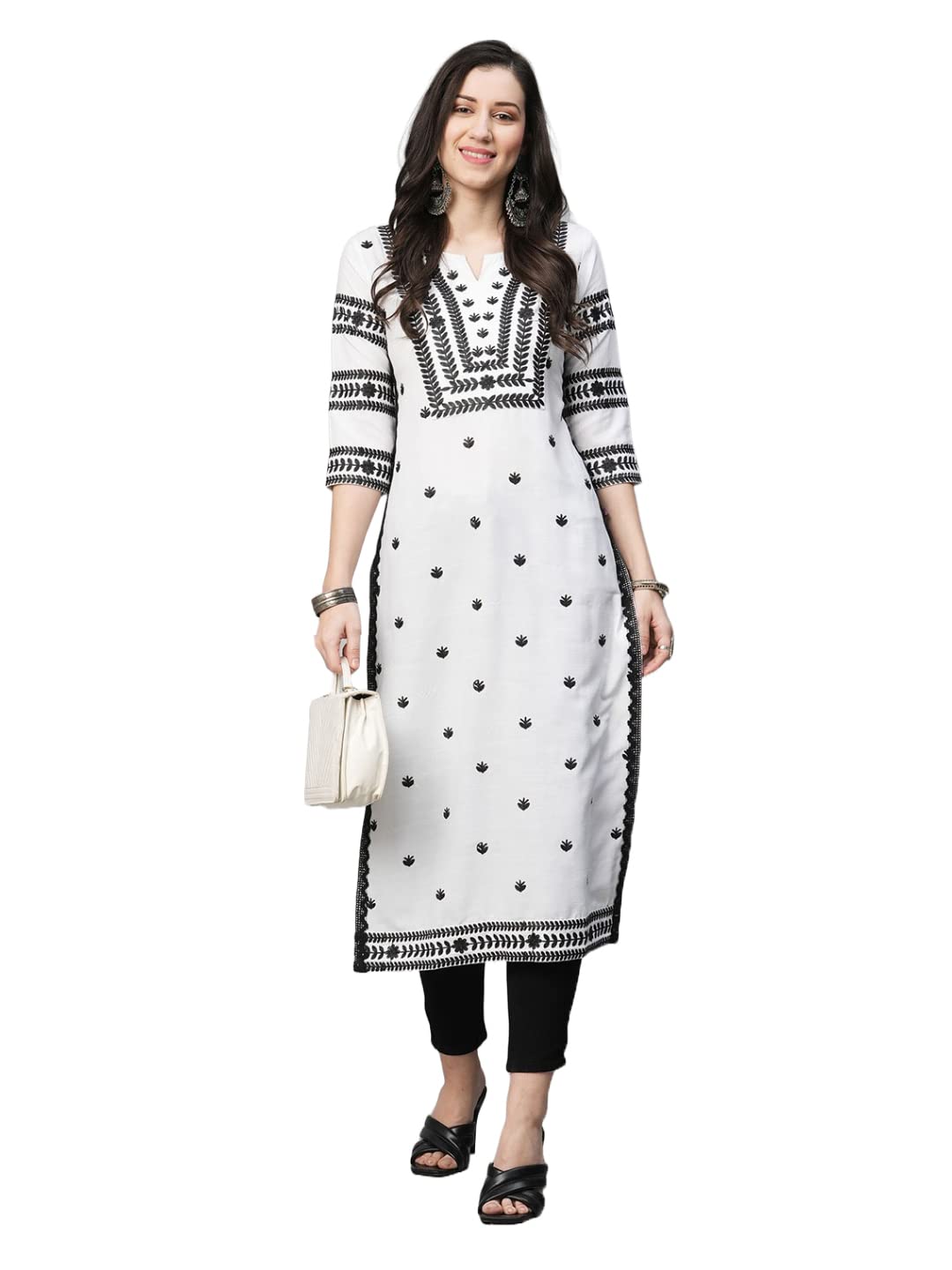 ANNI DESIGNER Womens Cotton Blend Embroidered Straight Fit Kurta (Stho-White-Nw2_S_White_Small)