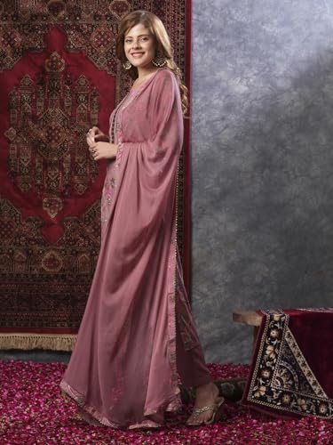 ANNI DESIGNER Womens Rayon Blend Printed Straight Kurta with Pant & Dupatta (VICE Peach-VKS03_M_Peach_Medium)