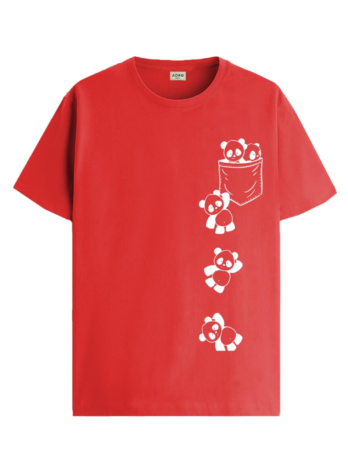 ADRO Mens Solid Regular Fit T-Shirt (RN24-POC-RD_Red