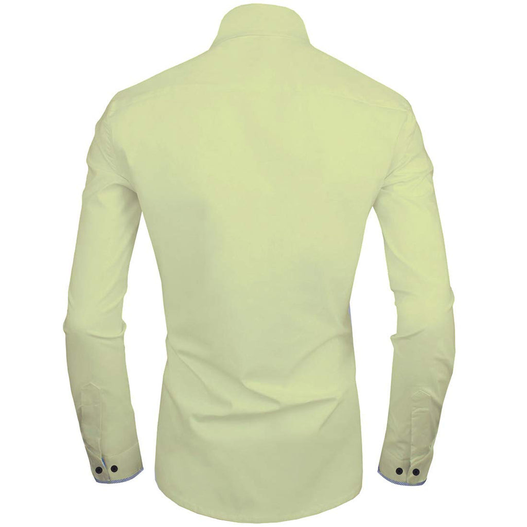 Zombom MenS Solid Cotton Blend Regular Fit Full Sleeve Collared Neck Casual Shirt For Men Light Yellow