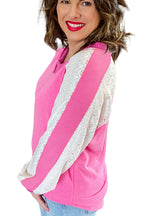 Bonbon Lace Patchwork Corded Trim Plus Size Long Sleeve Top