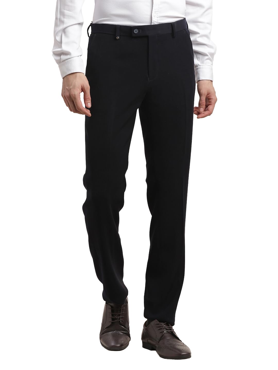 Turtle Men Polyester Solid Slim Fit Navy Party Trouser