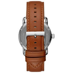 Fossil Men's Copeland Quartz Stainless Steel and Leather Three-Hand Watch, Color: Silver, Luggage (Model: FS5661)