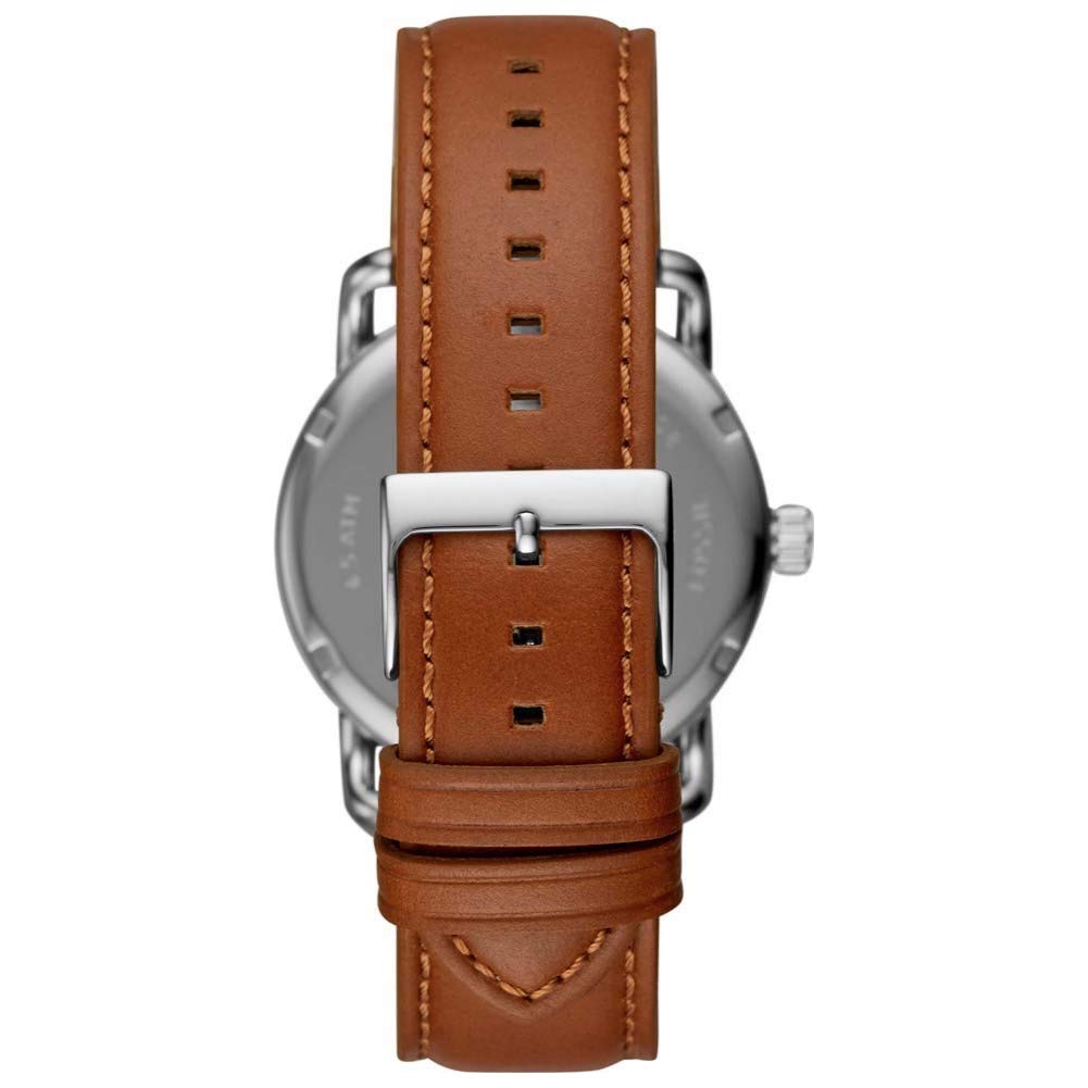 Fossil Men's Copeland Quartz Stainless Steel and Leather Three-Hand Watch, Color: Silver, Luggage (Model: FS5661)