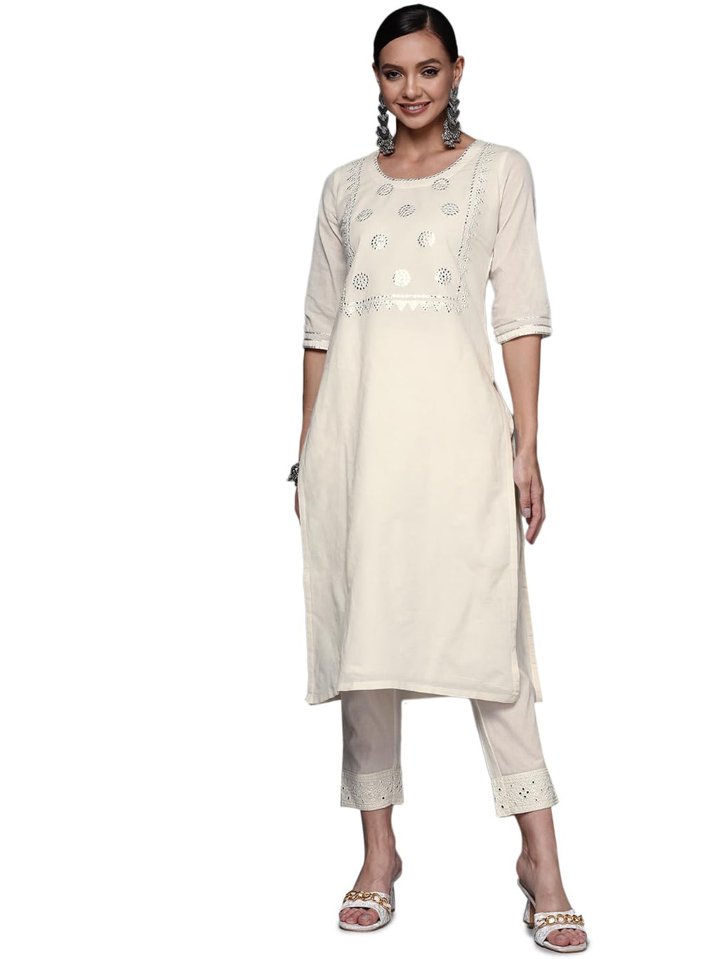 Libas Womens Cotton Yoke Design Straight Kurta (24044O_Off White