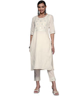 Libas Womens Cotton Yoke Design Straight Kurta (24044O_Off White