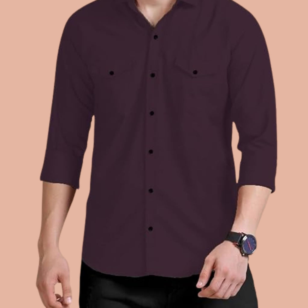 Rebelify Double Pocket MenS Casual Shirt - Regular Fit, Solid Spread Collar, Versatile Everyday Wear, Comfortable And Stylish De